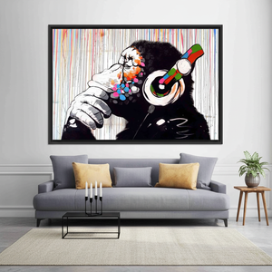 Banksy Monkey Animal Canvas Print - Street Art Gift,<b>BLACK</b> <b>FRAMED</b> CANVAS - Product Image 3