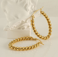 Boucles d'oreilles ovales en acier inoxydable à motif spirale rétro vintage, accessoires simples de haute qualité