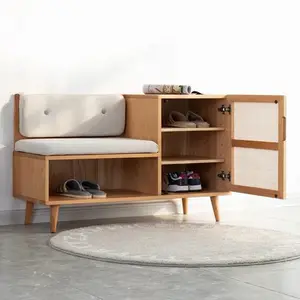 Style Living Room Furniture High Quality New Design Rattan Rubber Wood Shoes Cabinet With Wooden Legs