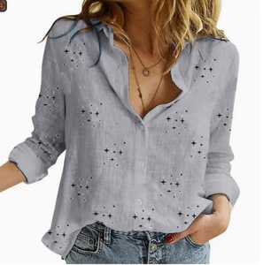 Camicetta <span class=keywords><strong>Donna</strong></span> Primavera Estate 2025, Nuovo Design Vintage in Cotone e Lino, Scollo a V, <span class=keywords><strong>Morbida</strong></span> e Ampia, <span class=keywords><strong>Camicia</strong></span> Casual all'Ingrosso - Product Image 5