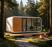 Cabane modulaire préfabriquée Apple Cabin lumineuse avec panneaux entièrement vitrés pour villas, complexes hôteliers, appartements et projets de glamping