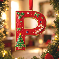 Ornement suspendu en métal émaillé rouge lettre P, décoration de sapin de Noël, monogramme personnalisé, cadeau de Noël, alliage de zinc