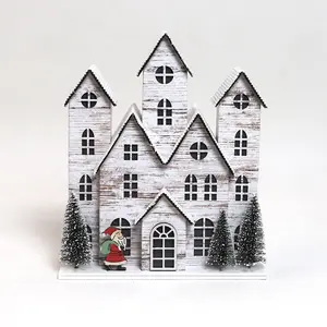 Wholesale Xmas Paper Village Christmas House Decoration Country Church Paper Lighted Christmas House Desk Decoration