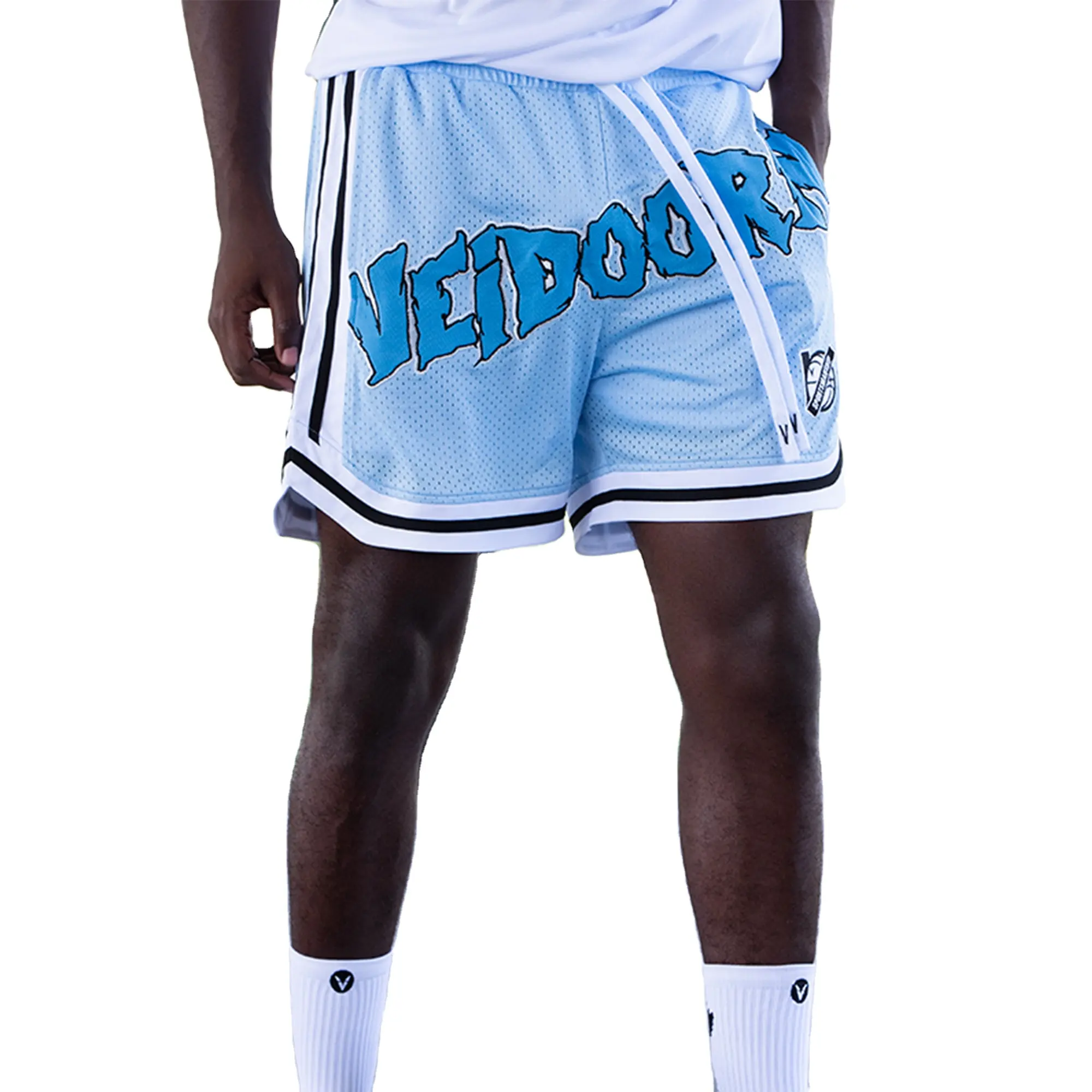 Short de basket-ball de rue pour hommes avec cordon de serrage, Logo brodé personnalisé, pantalon de course en maille respirant avec poche