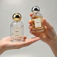 Flacon de parfum en verre transparent octogonal facetté avec bouchon sphérique, atomiseur de parfum vide, étiquette personnalisée, emballage cosmétique pour parfum