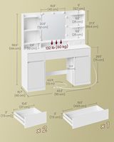 Coiffeuse avec miroir et 9 ampoules LED, table de maquillage avec prises électriques, table de toilette avec 2 armoires pour chambre à coucher, blanc nuage