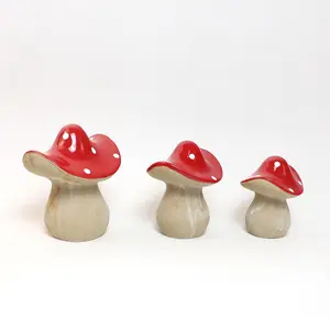 2024 New Design Cute Happy Easter Decoration Spring Garden Ceramic Flocking Mushroom Figurine Colorful Decoration