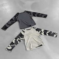 T-shirt unisexe à manches longues raglan camouflage, tricot gaufré thermique, coupe oversize streetwear, personnalisable avec logo