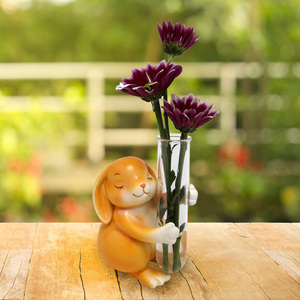 Tùy Chỉnh Thỏ Điêu Khắc Thủy Canh Bình Nồi Với Hoa Thủy Tinh Ống Nhựa Vườn & Trang Trí Nội Thất Sẵn Sàng Để Tàu - Product Image 3