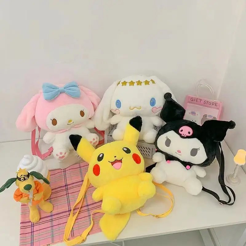 Sanrio My Melody Plush Bag Kawaii Stuffed Animals Toys Anime Plushie Melody Backpack Cartoon Shoulder Bags Cartoon Backpacks
