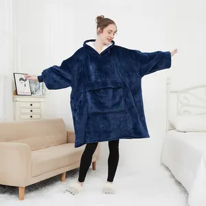 Übergroße beheizte tragbare Sherpa Übergröße Winter Fernseher benutzerdefiniertes Logo gedruckt riesige tragbare gemütliche Kapuzenjacke Decke Sweatshirt