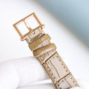 Montre mécanique de luxe pour femme, en or rose 18 carats, cadran grainé <span class=keywords><strong>crème</strong></span>, ultra fine, automatique, bracelet en <span class=keywords><strong>cuir</strong></span>, montre habillée - Product Image 5