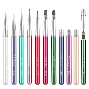 Multicolor Metal Nail Art Brush Set <b>Builder</b> Gel Flower Detail Liner Brushes for French Manicure Painting - Product Image 1