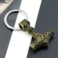 Porte-clés amulette runique scandinave Marteau de Thor Mjolnir Vegvisir Ancre Pendentif Bijoux pour homme