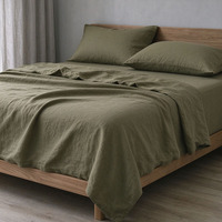 Parure de lit 4 pièces en mélange lin-coton, couleur unie, tissée, écologique, respirante et anti-humidité, avec drap-housse