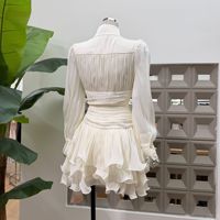 Robe élégante pour femme, style jupe courte, nouvelle collection automne, avec manches bouffantes, taille cintrée, bordure à volants, tendance