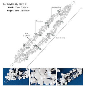 ハンドメイド二層ヘアバンドプロムパーティーヘッドピースラインストーンと真珠付き - Product Image 3