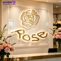 Panneau frontal en acrylique, lettres 3D LED, cadre en acier inoxydable, logo mural personnalisé pour la décoration intérieure des magasins commerciaux