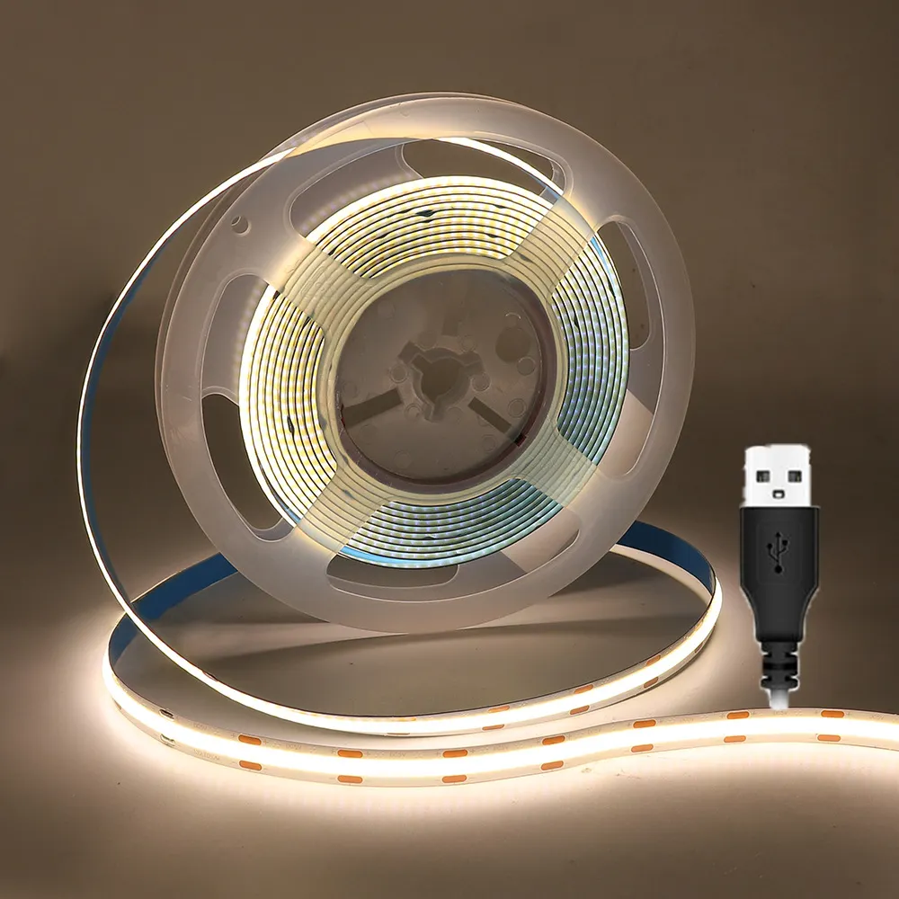 Weicao tùy chỉnh 5V COB USB LED Strips ánh sáng linh hoạt 300led/M 8 mét Băng ấm lạnh trắng dải đèn