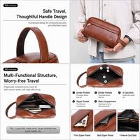 Tas Clutch Kulit PU Pria Minimalis Modern, Penutup Ritsleting, Tahan Air, Multifungsi, Tas Perlengkapan Mandi untuk Perjalanan, Pilihan Logo Kustom