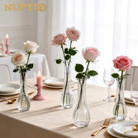 Vase de table haut transparent cannelé pour mariage, écologique, fait main, en gros, pour décorations florales