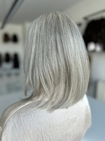 Perruque Lace Front Bob en Cheveux Humains Blond Gris Argenté Pré-Pluckée Sans Colle avec Dentelle HD pour Femme