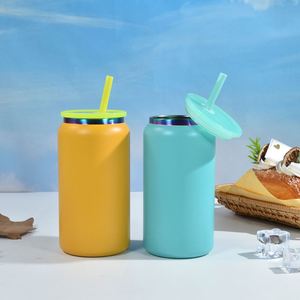 Gobelet isotherme double paroi en acier inoxydable plaqué arc-en-ciel de 16 oz avec paille, multicolore, pour cadeaux de voyage - Product Image 3