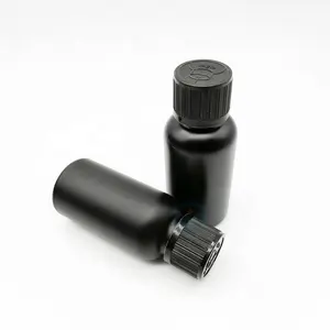 哑光磨砂黑色30毫升精油瓶螺纹颈玻璃瓶，带黑色塑料CRC/TE盖