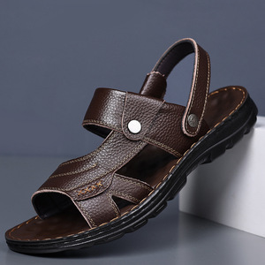 Sandalias con Correa en T para Hombre, Primera Capa de Piel de Vaca, Punta Abierta, Suela de Goma Antideslizante, Zapatos Casuales - Product Image 3