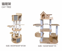 Grosir kucing Modern rumah pohon Multi-Level tali Sisal Menara kucing kayu memanjat karton dikemas mainan garuk hewan peliharaan