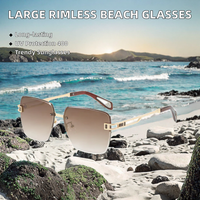 Lunettes de soleil de plage unisexes, grandes montures carrées sans bordure, UV400, métal durable, confortables, tendance été pour femmes
