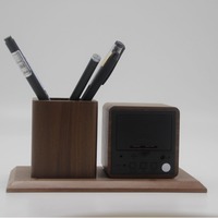 Horloge de bureau électronique en bois créative Runwood avec commande vocale LED et porte-stylo multifonction