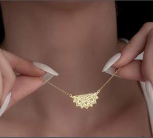 מנדלה מצופה זהב 18k שרשראות קסם מנדלה ייחודי לנשים שרשרת אבסטרקט מודרני תכשיטים בעבודת יד - Product Image 4