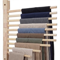 Porte-pantalon mural en bois à 10 barres, 138 pouces, rotatif, pliable, gain de place, organisateur suspendu pour placard et salle de bain