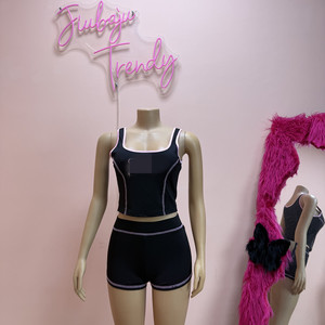 Ensemble deux pièces Y2K décontracté d'été pour <span class=keywords><strong>femme</strong></span> : débardeur court à col carré imprimé lettres et short taille haute – Tenue <span class=keywords><strong>de</strong></span> sport - Product Image 3