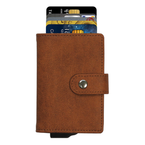 Tarjetero de Aluminio CardHoda, Cartera Corta con Bloqueo RFID de Cuero Genuino, Cierre a Presión Minimalista Unisex, Color Marrón - Product Image 2