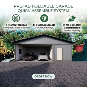 Garaje Contenedor Plegable Prefabricado de Bajo Costo, Garaje Móvil de Acero para Autos con Puerta Enrollable para Almacenes - Product Image 1