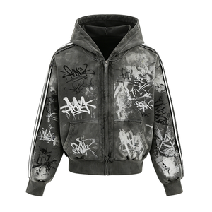Sweat à capuche rétro délavé style streetwear avec impression DTG Kornit personnalisée, <span class=keywords><strong>patchwork</strong></span>, vêtement unisexe, coupe oversize - Product Image 3