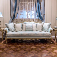 Canapé en bois de chêne de luxe de style européen, design traditionnel confortable, meubles en tissu, salon, villa, usage domestique, rangement