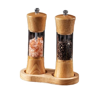Botella de condimento multiusos, herramienta de cocina, molinillo de pimienta transparente, juego de molinillo de sal y pimienta Manual giratorio de roble de 6 pulgadas personalizado - Product Image 1