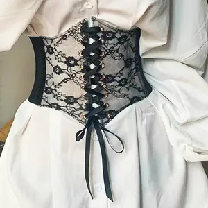 New Lace up Cintura Party Clothing Dress Belts para Mulheres Vintage Lace Crochet Petal Wide Elastic Espartilho Cinto para Meninas