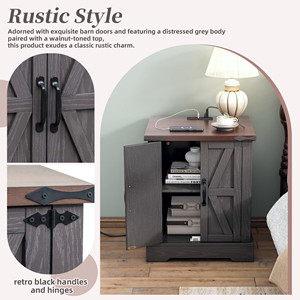 Farmhouse End Table With Charging Station <b>Rustic</b> <b>Wood</b> Nightstand 19.6 In Walnut Sofa Side Table - Product Image 6