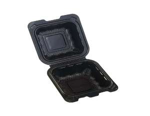 Contenitore per Alimenti in PP Nero con Coperchio a Cerniera 6x6, Microondabile, Monoscomparto, per Asporto e Conservazione in Cucina, con Coperchio Ribaltabile Stampato a Iniezione - Product Image 1