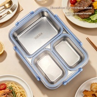 Boîte à lunch en acier inoxydable 304 à 3 compartiments avec couvercle, anti-odeur, récipient de stockage alimentaire pour réfrigérateur, boîte à goûter pour enfants à l'école