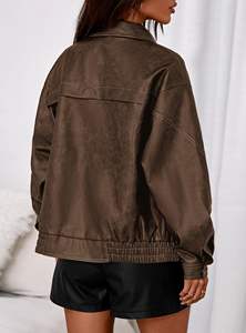 Veste en simili cuir pour femme, bomber, veste zippée de motard, surdimensionnée, tenues de mode d'automne, manteaux d'hiver 2026 - Product Image 6