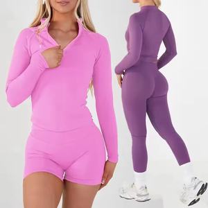 Workout-Sets für Frauen 2-teiliges Twist Front halfter Sport-BHs Booty Shorts Übungs-Fitness studio Yoga Gym Fitness-Sets - Product Image 5