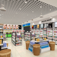 Nouvelle vitrine double face Qidian Display Luxury Cosmetic Store Gondola, structure métallique, étagères en bois, écologique, robuste, éclairée par LED.