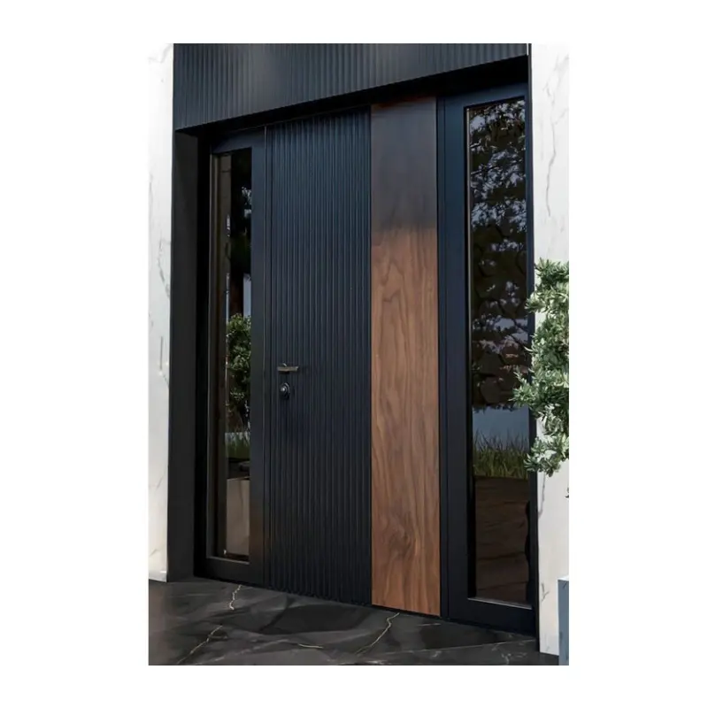 最高のデザイン現代的な耐久性のあるアルミニウム金属/木材/スチールパネル屋外ドア用アパートヴィラ用軸外ドア