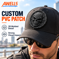 Patch PVC personnalisé AWELLS, motif crâne gothique sombre à texture craquelée et bordure à motif engrenage, pour vestes de motard et sacs à dos