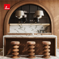 Lemari Bar Anggur Kayu Solid Lengkung Kustom Alland dengan Rak Kaca, Furnitur Bar Basah Mewah untuk Dapur